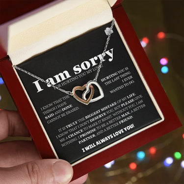 I am sorry - Interlocking Hearts Necklace - Apology Gift Set - SLDDL0129 - Sunshine Letters Co